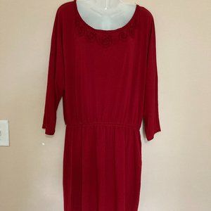 NURTURE Casual Raglan Sleeve Dress Knee Length Red Viscose Size XL